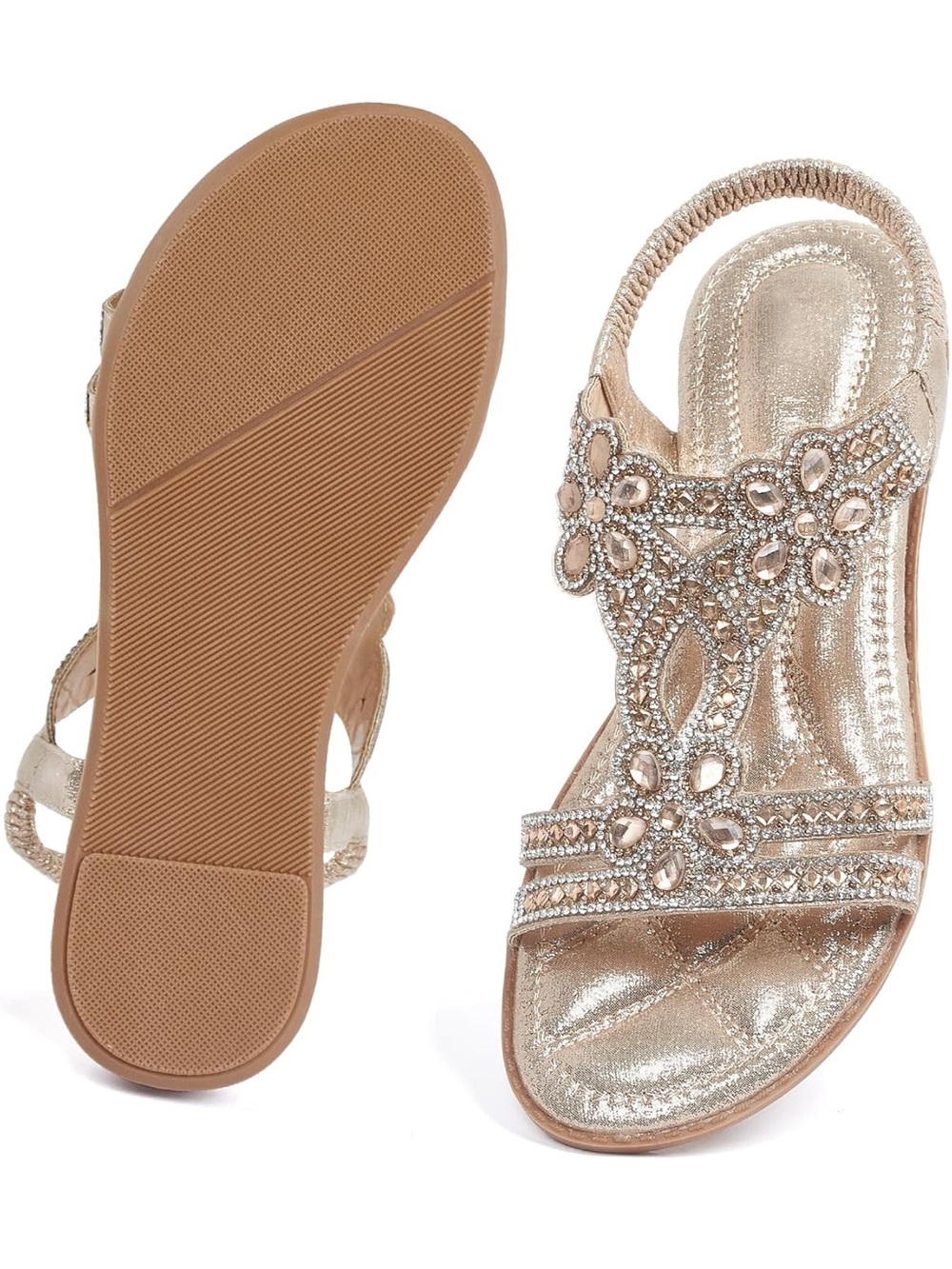 Crystal-Embellished Metallic Slingback Sandals - Gold